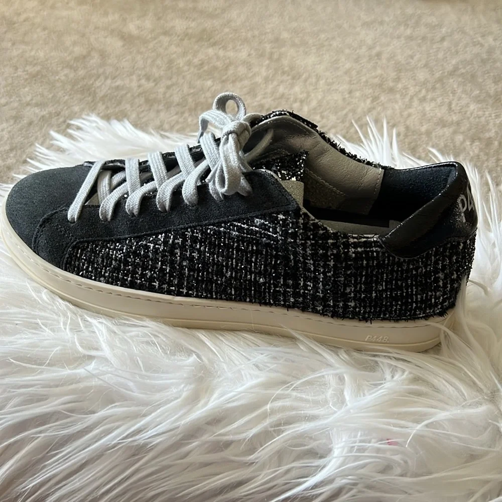 You Can Surf Later Women’s P448 Charcoal Gray Suede/Tweed Sneaker Size EU 38